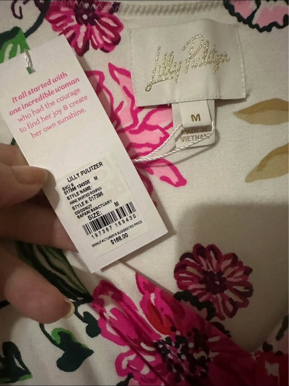Lilly Pulitzer White Long-Sleeve Romper with Pink & Green Floral Print - Picture 2 of 3